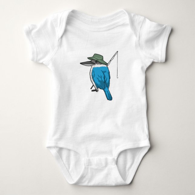 Kingfisher Fishing Fisher Fishing rod Baby Bodysuit (Front)