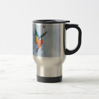 Kingfisher flying out of the water travel mug