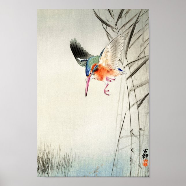 Kingfisher Hunting - Ohara Koson - Vintage Art 8  Poster (Front)