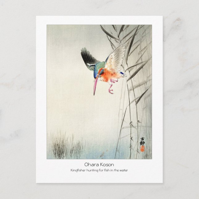 Kingfisher Hunting - Ohara Koson - Vintage Art +   Postcard (Front)