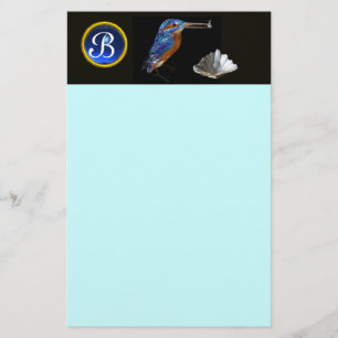 KINGFISHER  MONOGRAM , Blue Sapphire, Black Stationery