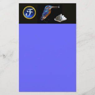 KINGFISHER  MONOGRAM , Blue Sapphire, Black Stationery