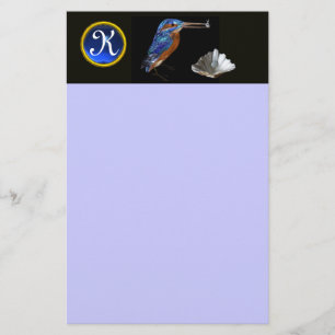 KINGFISHER MONOGRAM , Blue Sapphire, Black Stationery
