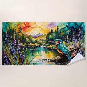 Kingfisher Mountains, Water and Wildflowers Beach Towel