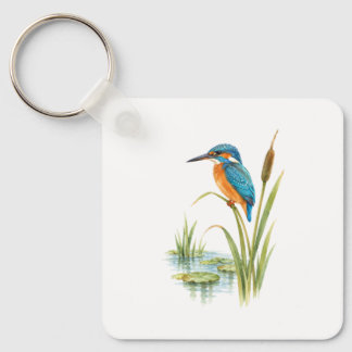 Kingfisher on a Reed by a Pond Key Ring