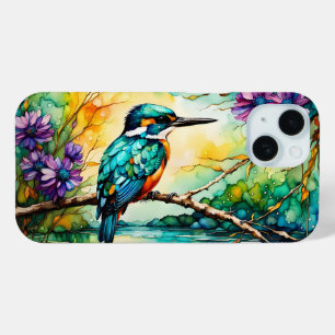 Kingfisher perched over water Wildflowers  iPhone 15 Case