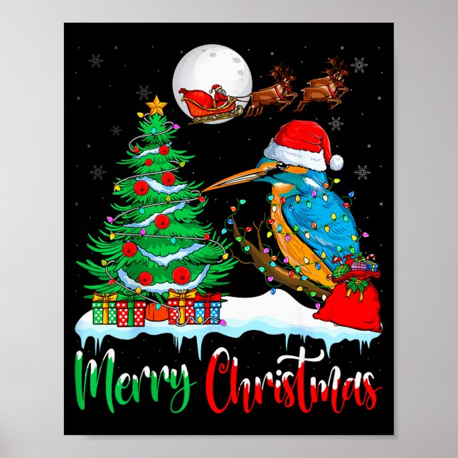 Kingfisher Santa Hat Xmas Tree Merry Christmas Kin Poster (Front)