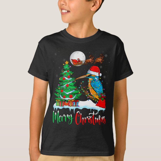 Kingfisher Santa Hat Xmas Tree Merry Christmas Kin T-Shirt (Front)