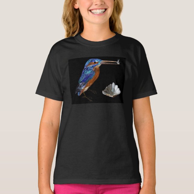 KINGFISHER  SEASHELL AND PEARL Electric Blue,Black T-Shirt (Front)