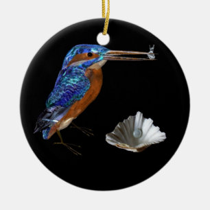 KINGFISHER & SEASHELL BLUE SAPPHIRE MONOGRAM CERAMIC TREE DECORATION