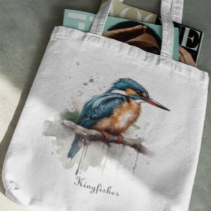 Kingfisher sitting on a branch, customisable tote bag
