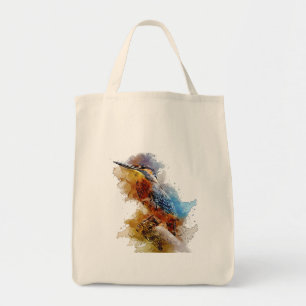 Kingfisher small bird alone on a perched tote bag