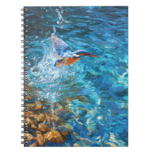 Kingfisher Splashing Clear Blue Water Art Notebook