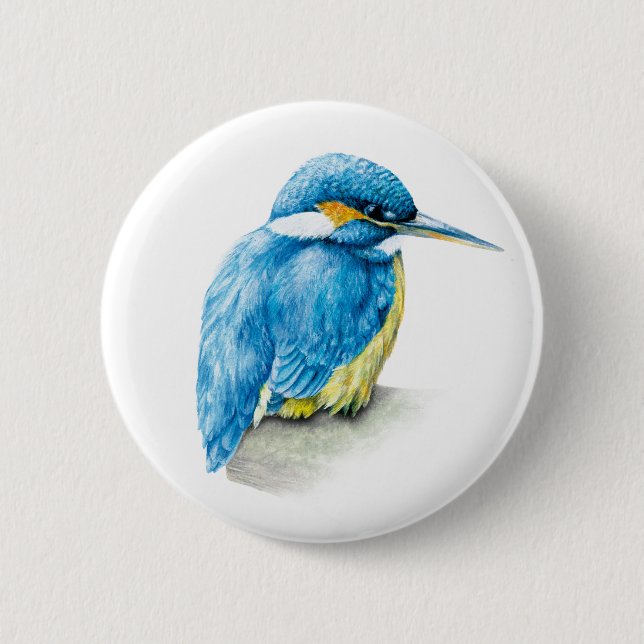 Kingfisher Watercolor art button/badge 6 Cm Round Badge (Front)