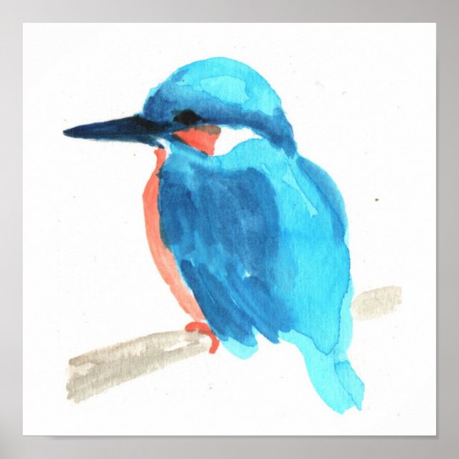 Kingfisher watercolor painting square poster (Front)