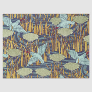 KINGFISHERS AND FLOWERING RUSH Art Nouveau Floral Tissue Paper