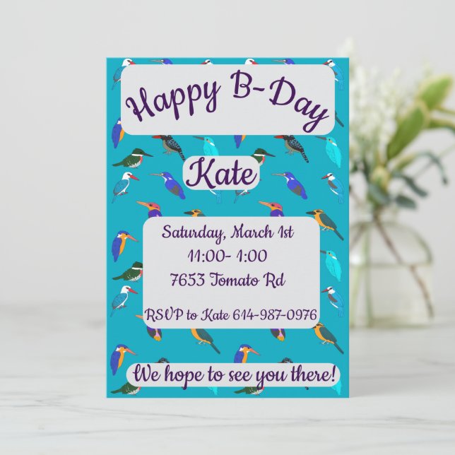Kingfishers Happy Birthday Invitation (Standing Front)