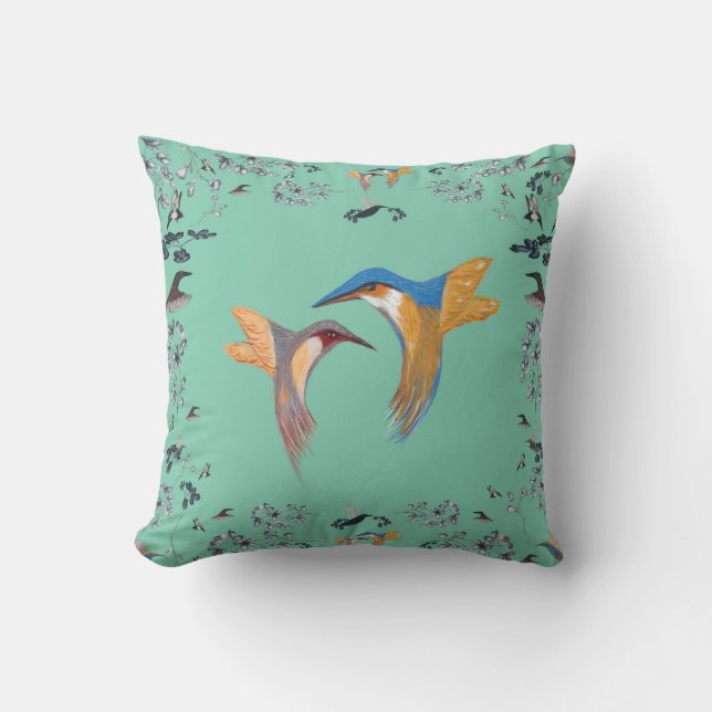 Kingfishers in Love Summer Theme Cushion (Front)