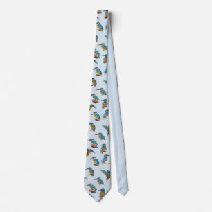 Kingfishers painted on a pale blue background tie