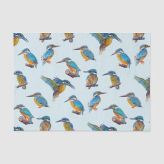 Kingfishers painted on a pale blue background tissue paper