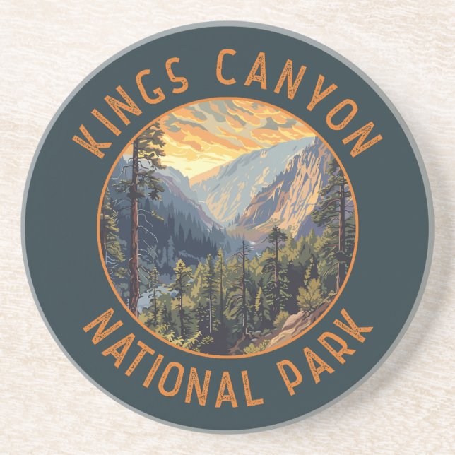 Kings Canyon National Park Retro Distressed Circle Coaster (Front)