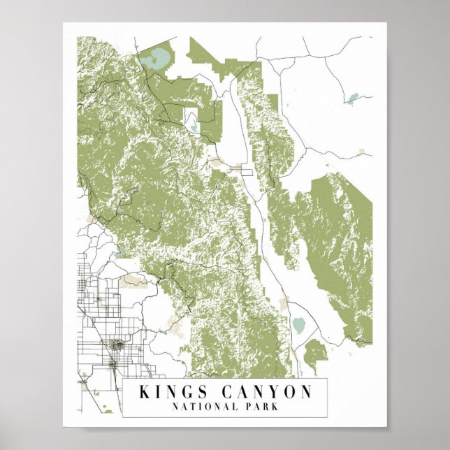 Kings Canyon National Park Retro Street Map Poster (Front)