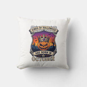 Kings Halloween Are Born October Crown Pumpkin Bat Cushion