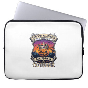 Kings Halloween Are Born October Crown Pumpkin Bat Laptop Sleeve