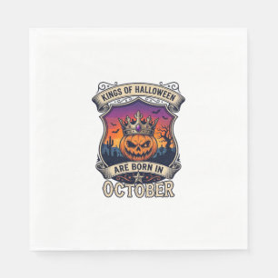 Kings Halloween Are Born October Crown Pumpkin Bat Napkin