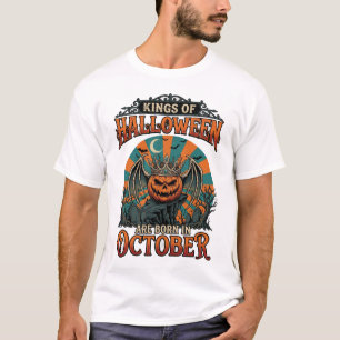 Kings Halloween Born October Pumpkin Crown Bat Win T-Shirt