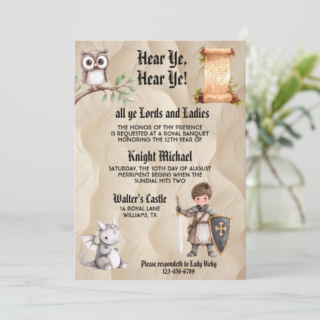 Kings Knight Hear Ye Mediaeval Renaissance Birthda Invitation (Standing Front)