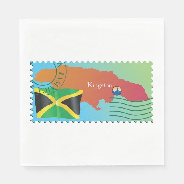 Kingston Jamaica Map And Flag Napkin (Front)