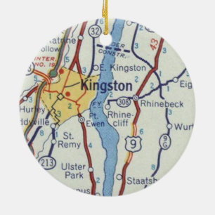 Kingston NY Vintage Map Ceramic Tree Decoration