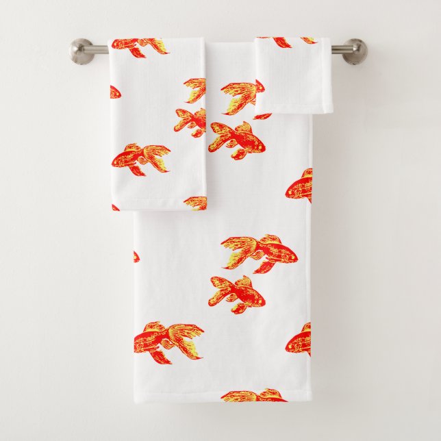 Kingyo Goldfish Red and Yellow Bath Towel Set (Insitu)