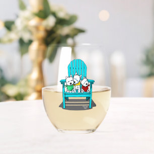 KiniArt Beach Westie Trio Stemless Wine Glass