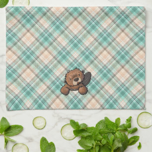 KiniArt Beaver on Marina Plaid Kitchen Towel