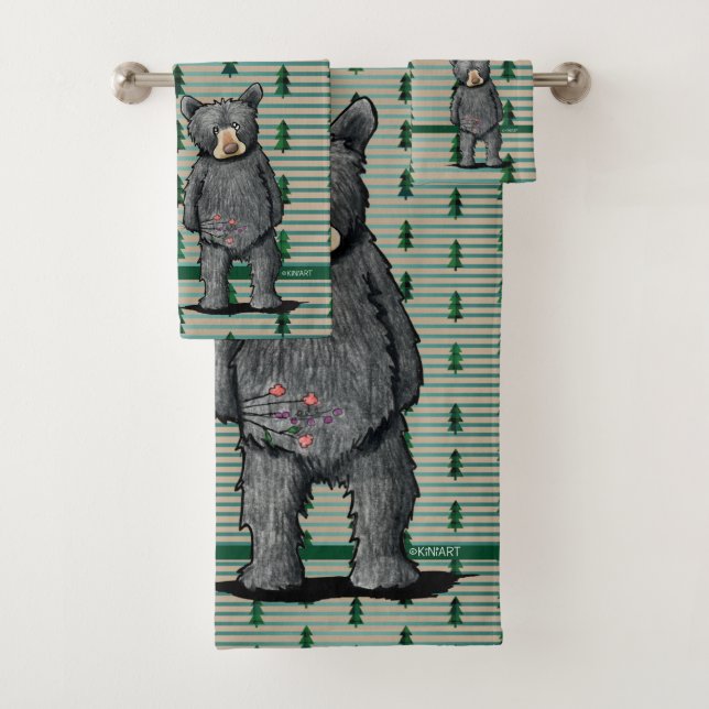 KiniArt Black Bear and Trees Bath Towel Set (Insitu)