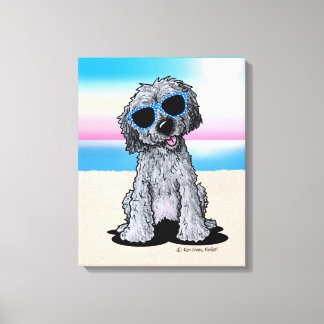 KiniArt Black Doodle Dog Beach Canvas Print