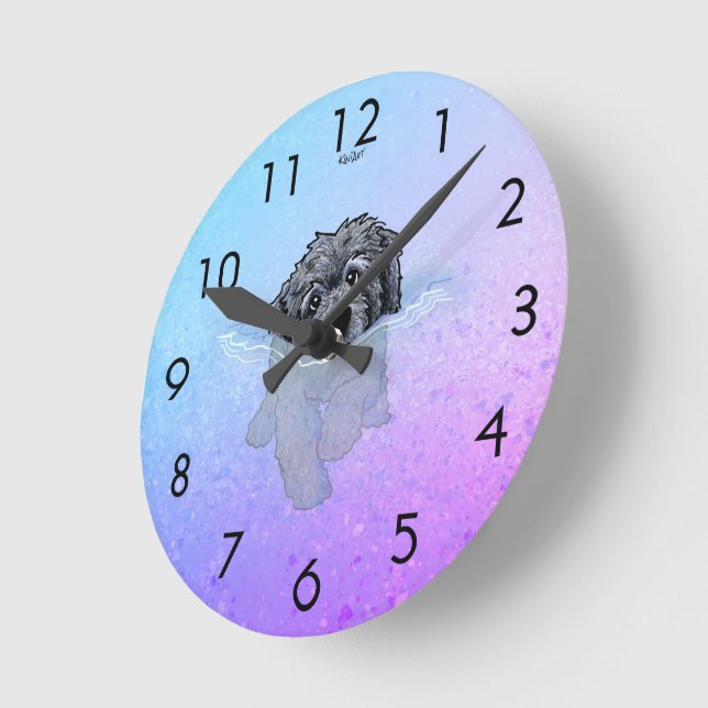 KiniArt Black Goldendoodle Large Clock (Angle)