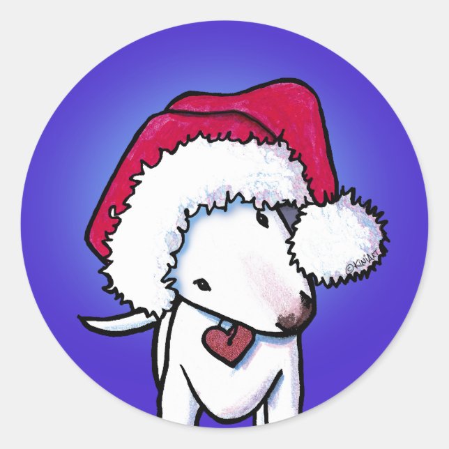 KiniArt Bull Terrier Christmas Classic Round Stick Classic Round Sticker (Front)
