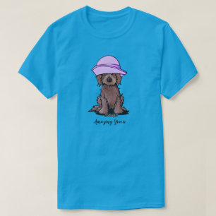 KiniArt Chocolate Goldendoodle Girl in Pink Hat T- T-Shirt