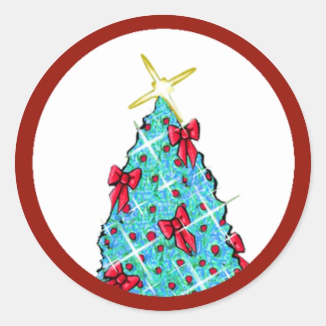 KiniArt Christmas Tree Classic Round Sticker (Front)