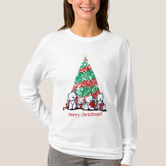 KiniArt Christmas Westies T-Shirt (Front)