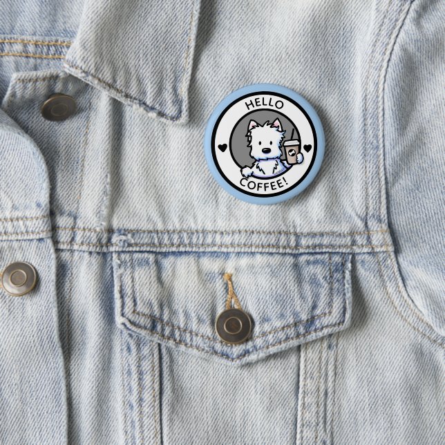 KiniArt Coffee Westie Large Button (In Situ)