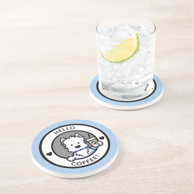 KiniArt Coffee Westie Round Coaster (Side)
