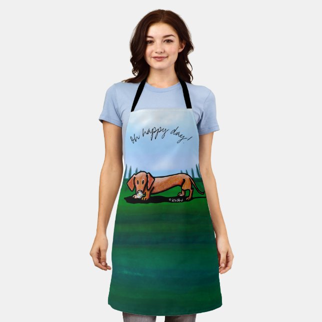KiniArt Dachshund All-Over Print Apron (Worn)
