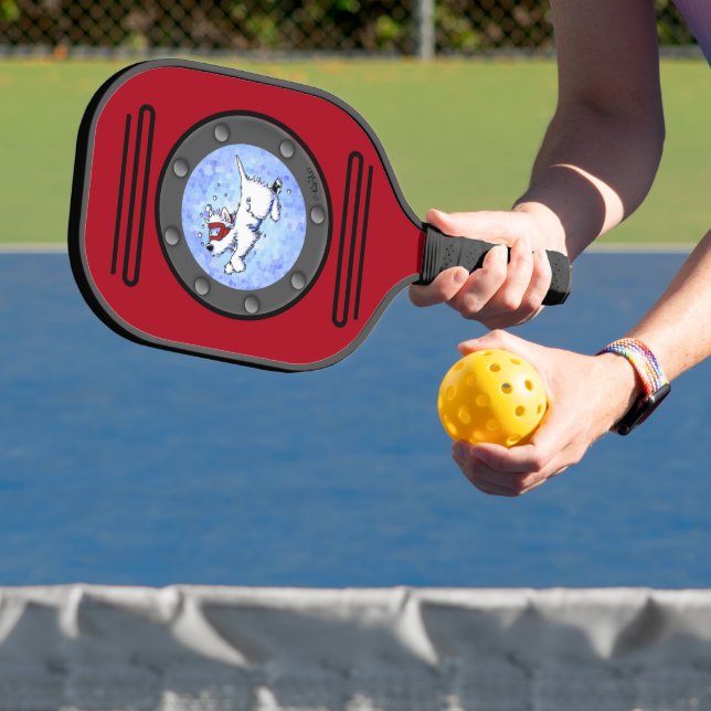 KiniArt Diving Westie Porthole Pickleball Paddle (Insitu)