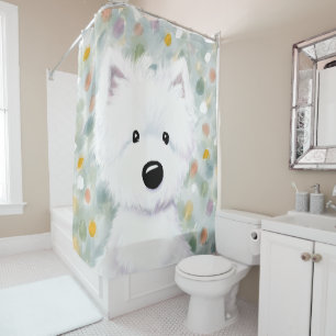 KiniArt Fluffy Westie Impressions Shower Curtain