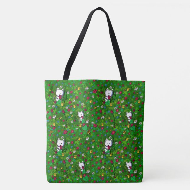 KiniArt Garden Westies All-Over Print Tote Bag (Front)