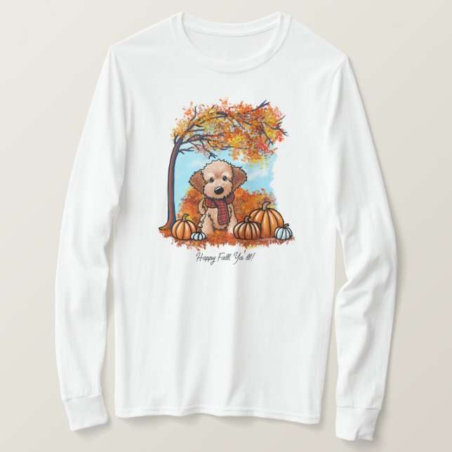 KiniArt Goldendoodle Pup Autumn T-Shirt (Design Front)